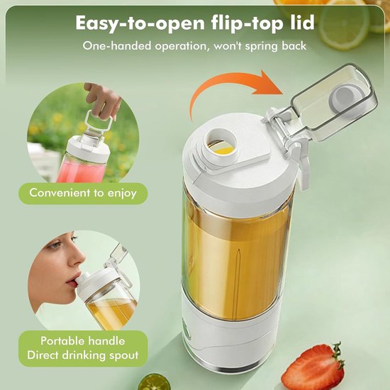 Draagbare Blender - Smoothie Maker - Gezonde Drankjes Maken - Zelfreinigende Functie - 650ml Capaciteit - Wit — afbeelding 2
