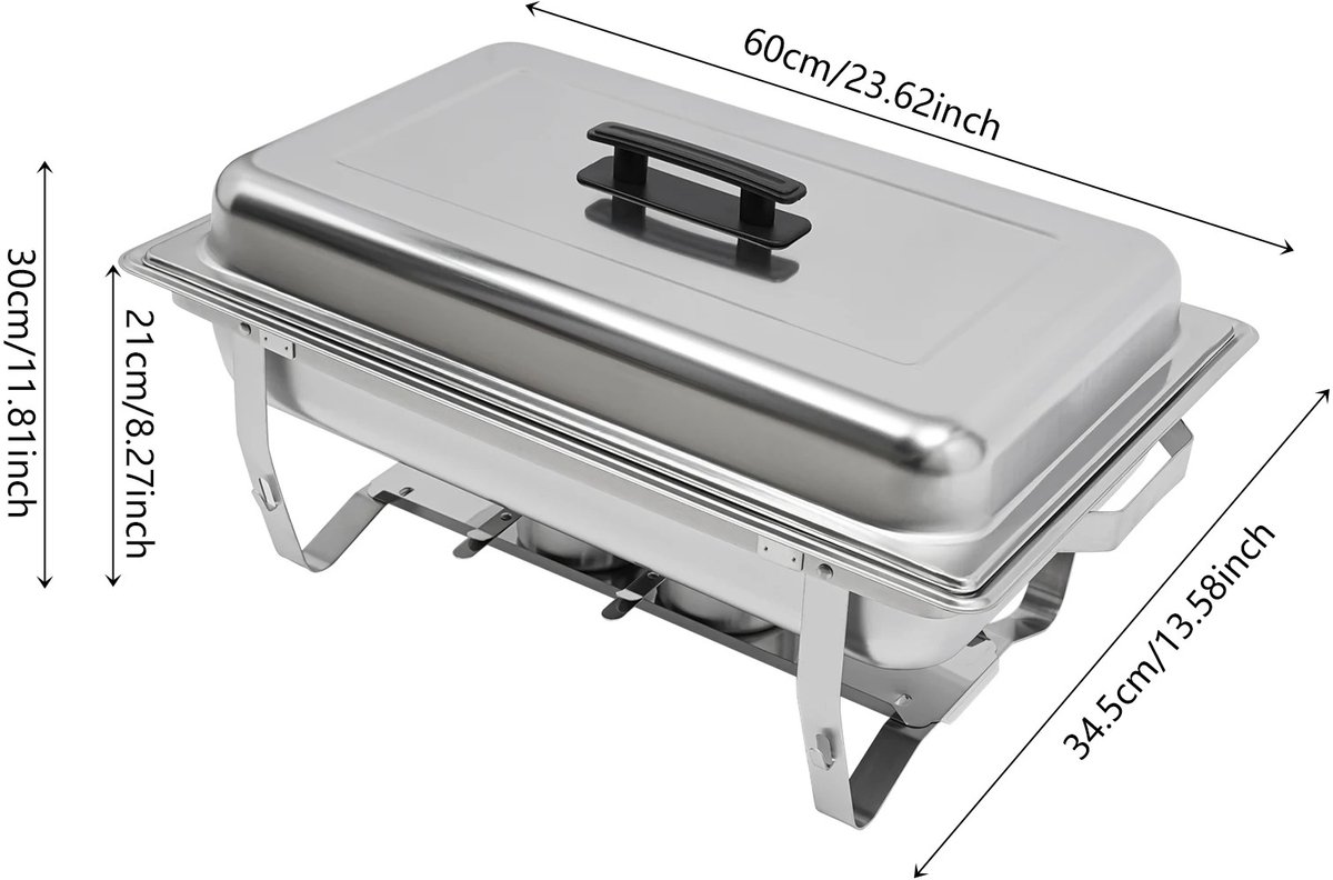 Mila Shop Voedselverwarmer - 3-compartimenten buffetset - Roestvrijstalen dienblad - Catering - Verwarmingscontainer met deksel - 7.5 liter