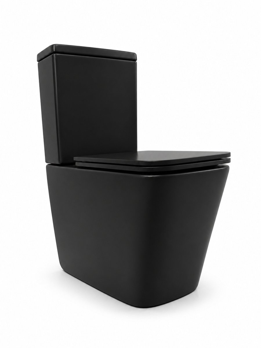H&F Staand Toilet Mat zwart – Keramiek Wc met Softclose Zitting & Diepspoel | Compleet