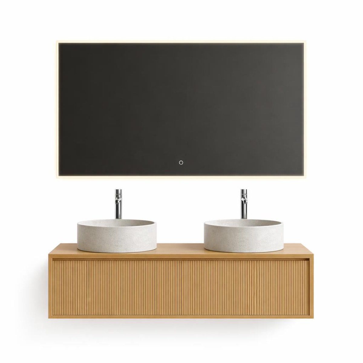 H&F Badkamermeubel 120 cm Naturel Eik – Badkamermeubelset met 2 Waskommen – Soft-Close Onderkast – Vochtbestendig Multiplex – 120 x 50 x 30 cm