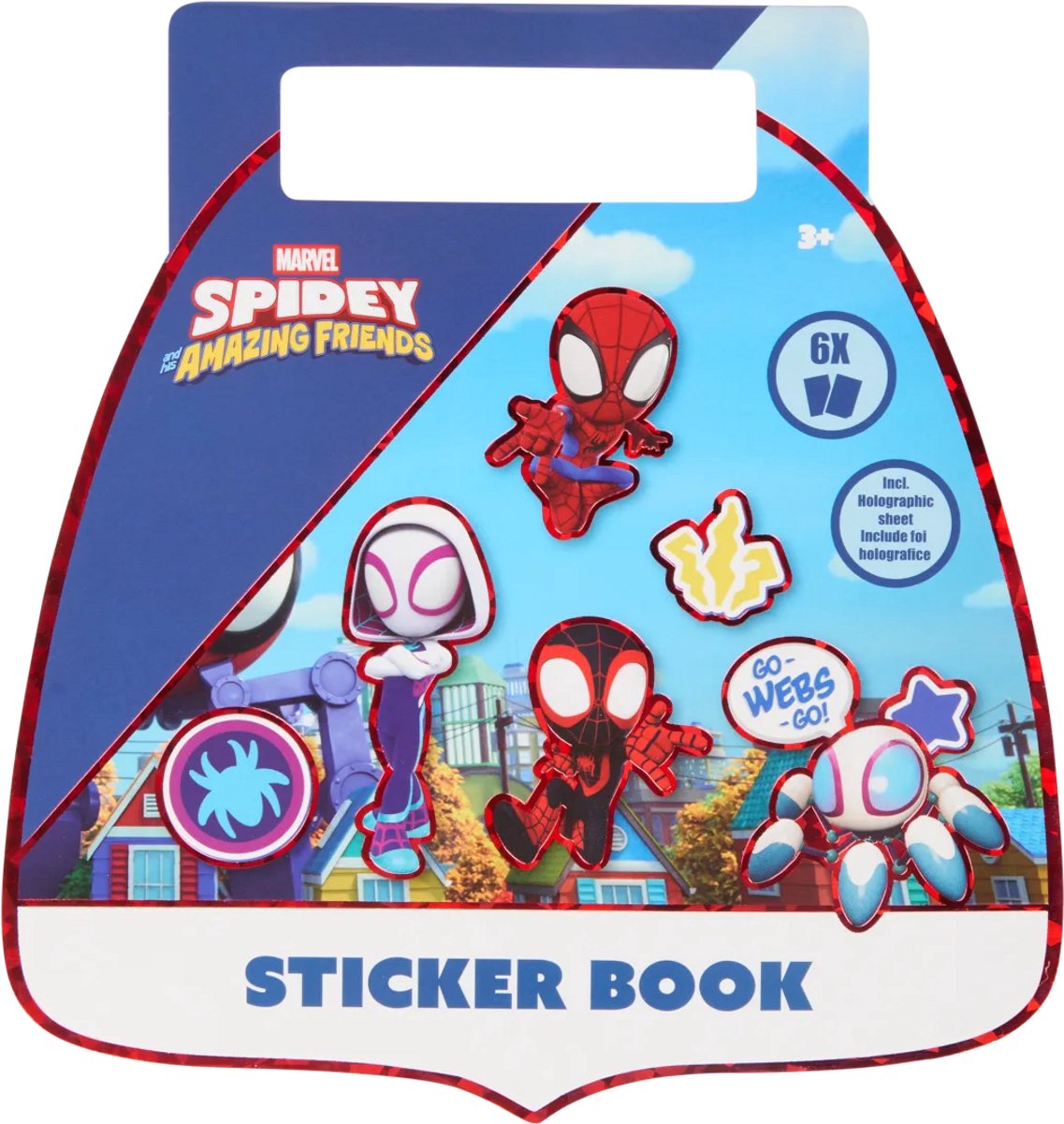 Marvel - Spidey and his amazing friends stickerboek - 6 stickervellen tas vorm - 1 holographic vel stickers - stickervel superhelden