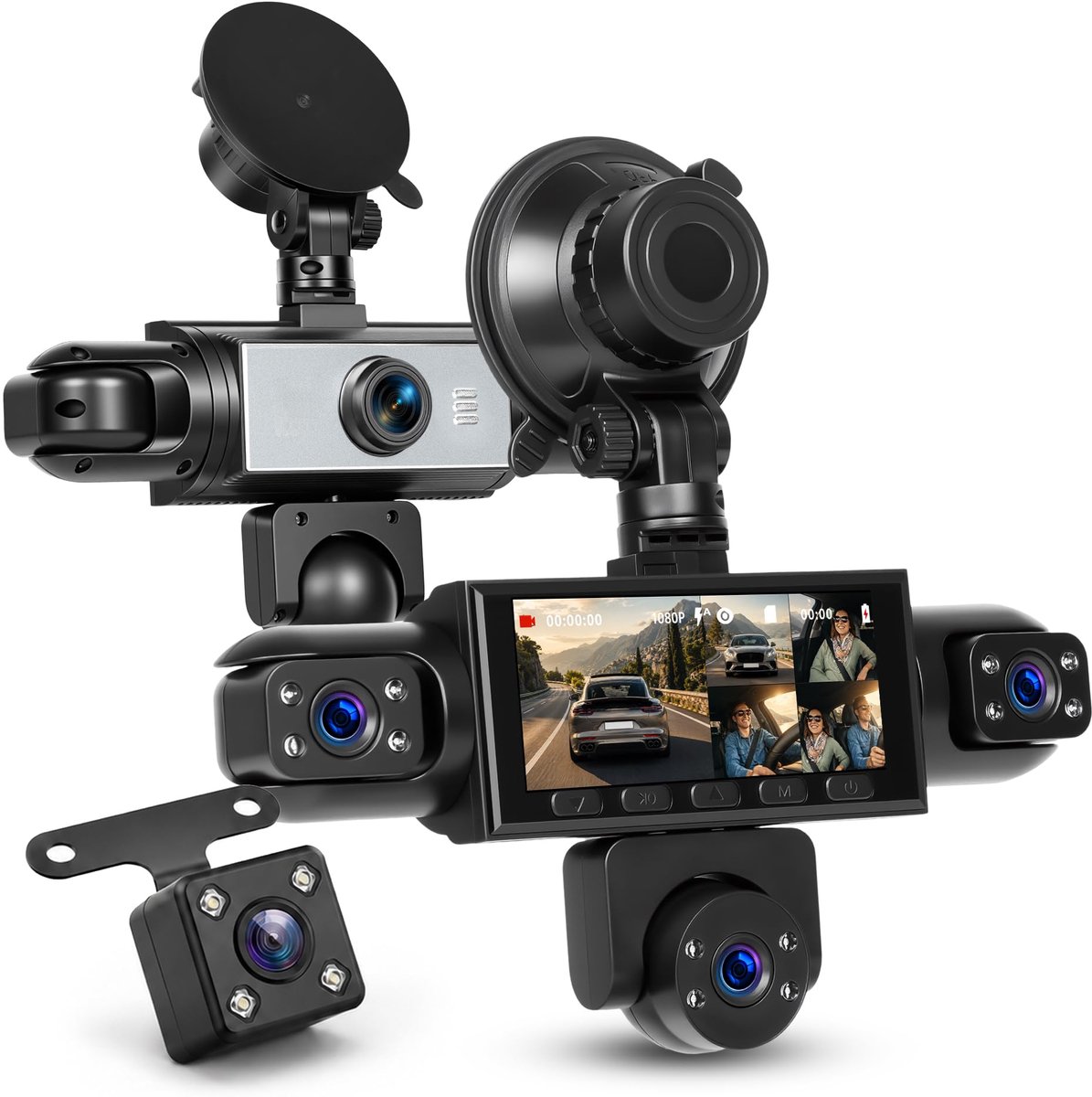 SnelShoppen - Rimoody 5-kanaals dashcam auto 360° - Full HD, Nachtzicht, Beeldstabilisatie, Voor- en Achtercamera, Veiligheid in Verkeer, Auto Accesso