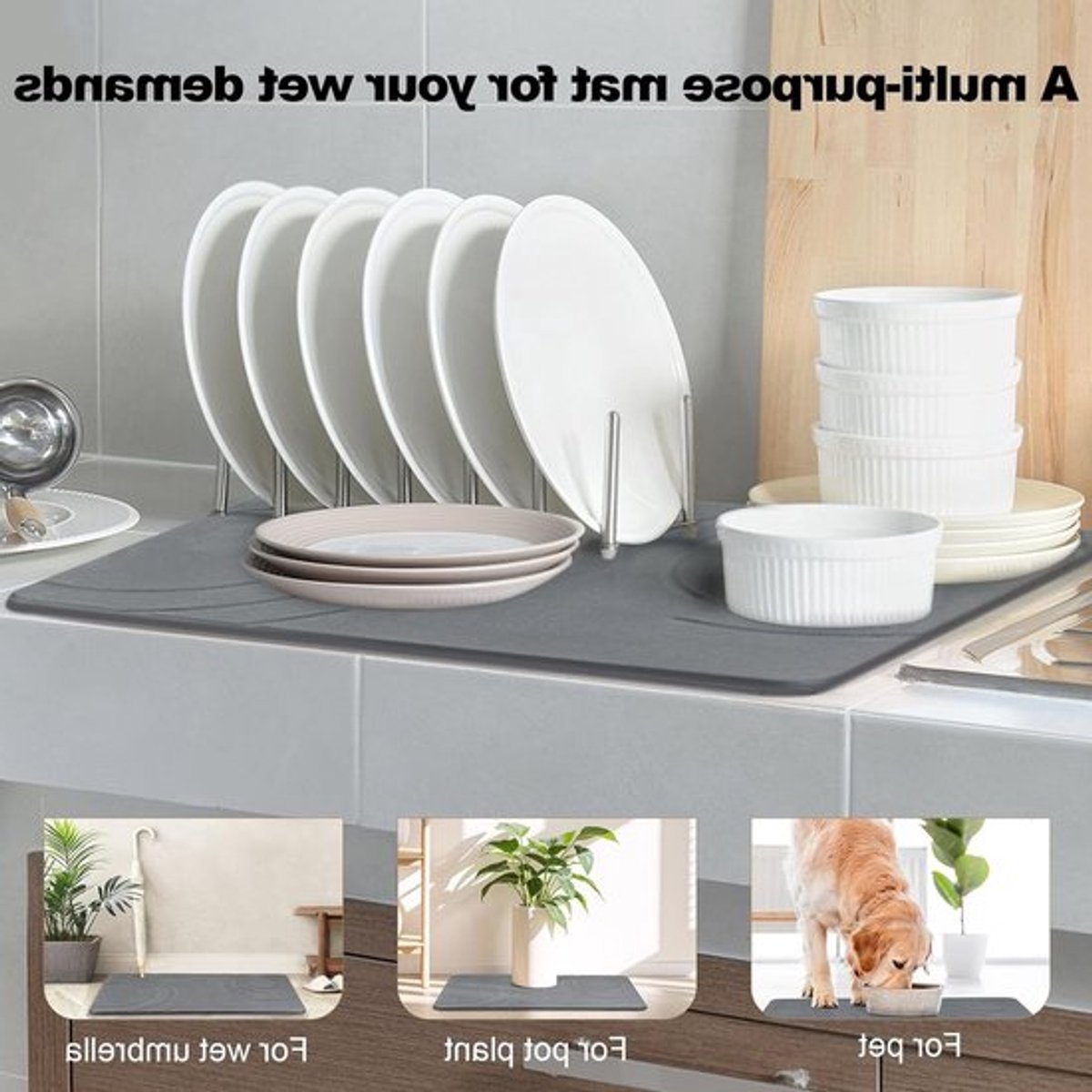 Diatomiet Badmat - Sneldrogende, Waterabsorberende Steenmat voor Badkamer en Keuken, Makkelijk te Reinigen (60x38cm, Arc Grijs)