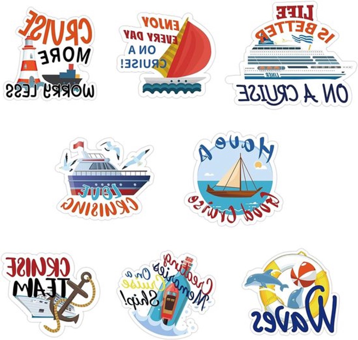 Cruisedeurmagneten Set van 8 – Waterdichte Magnetische Decoraties voor Cruiseschipdeuren – Grappige Decoratie Magneetstickers – Geschenken voor Koelkast, Hutten en Auto