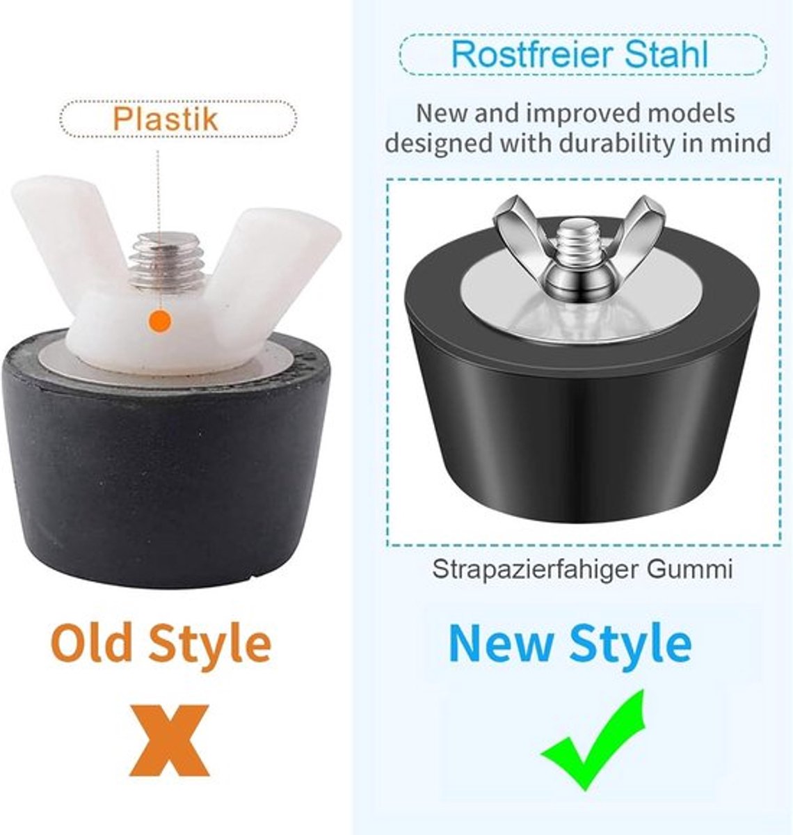 Rubberen zwembadstoppen set voor winterzwembadafvoer, 25-38-51 mm, met RVS bouten