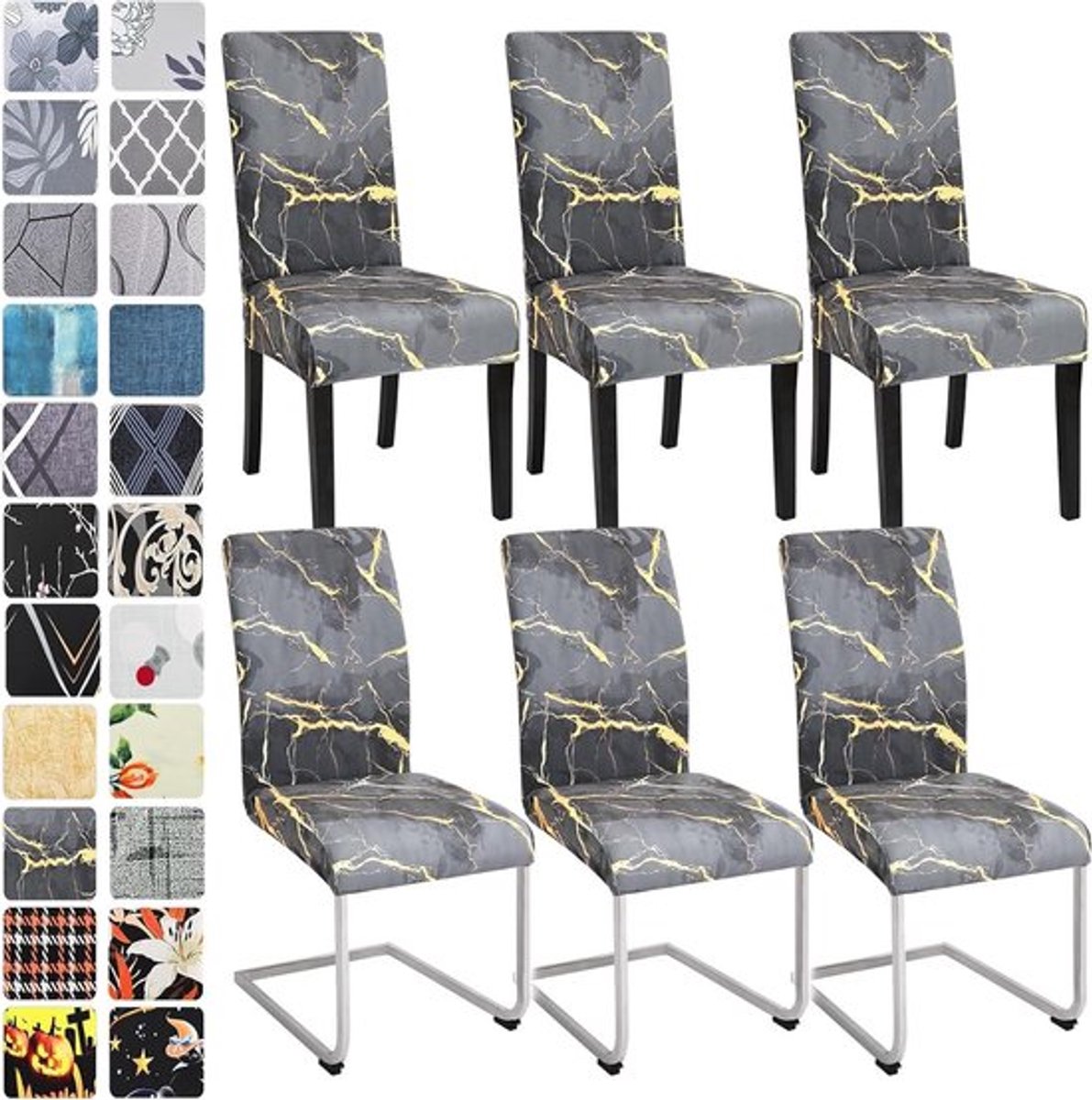 Elastische stoelhoezen voor eetkamerstoelen - set van 6 - bescherming voor keuken en resta