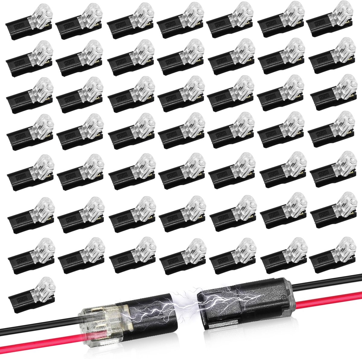 Autokabelboomconnectoren - Verpakking van 50 stuks - Aansluitklemmen - Bipolaire stekkers - Waterdicht - Geschikt voor LED-verlichting - Draadconnector - Soldeerloze snelkoppeling - Zwart