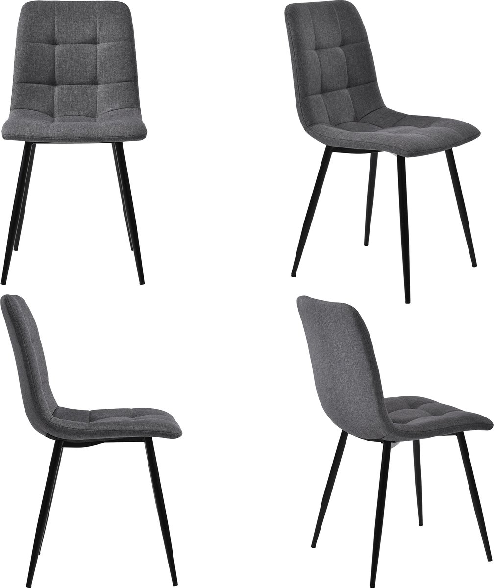 Eetkamerstoelen - Keukenstoelen - Design Stoelen - Linnen - Metalen Poten - Ergonomisch - Eetkamer - 44x41x86cm - Set Van 4 - Donkergrijs