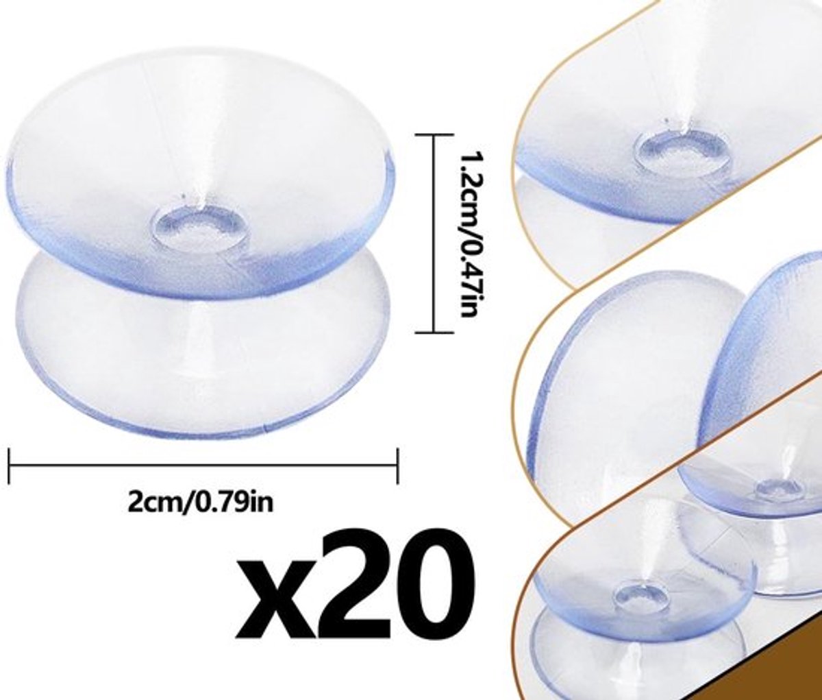 Zuignap 20 stuks - Dubbelzijdige Zuignappen - Antislip Zuigknoppen - Kunststof - Transparant - Diameter 20 mm