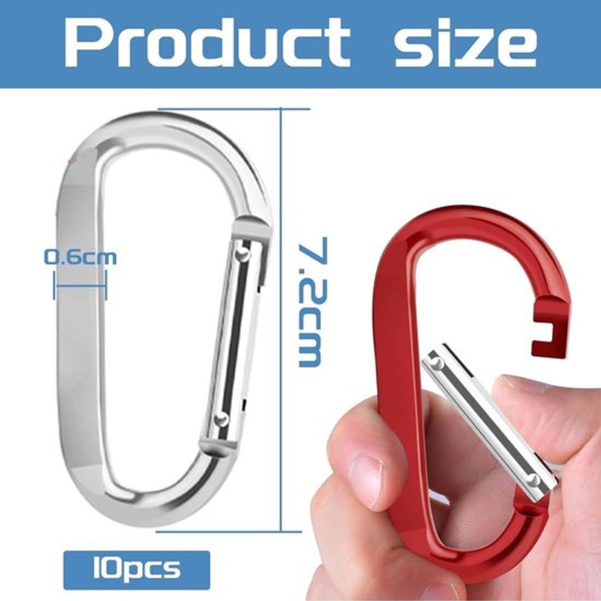 Karabijnhaken met schroefsluiting - 10 stuks - aluminiumlegering - D-vorm - sleutelhanger - kamperen - vissen - wit, zwart, blauw