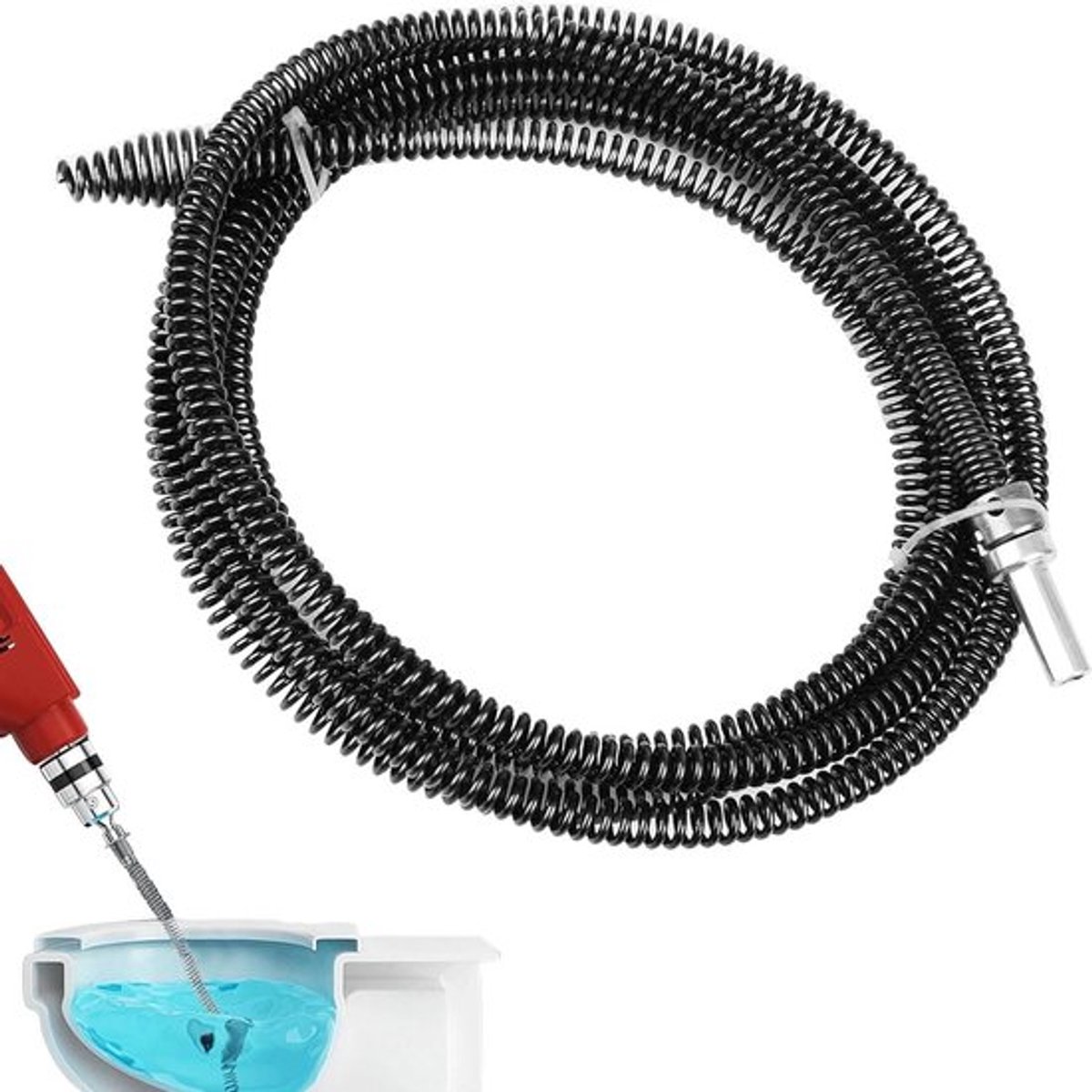 Spiraalslang voor buisreiniging met elektrische adapter - 10 mm x 3 m, voor toiletten