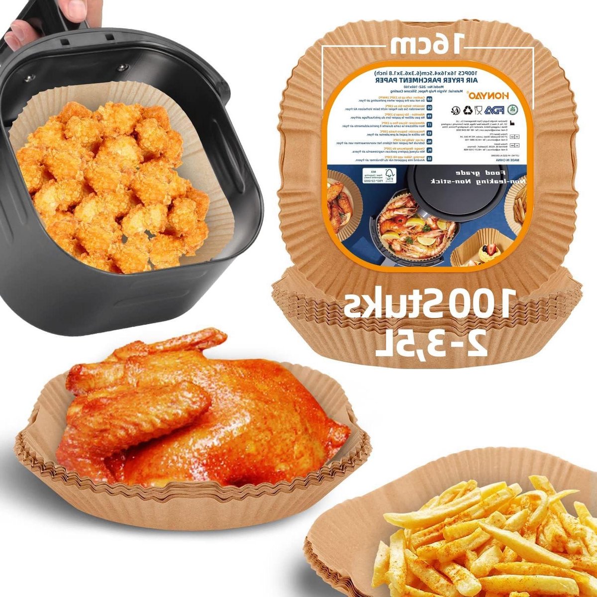 Airfryer Bakpapier - Wegwerp Voeringen - Gemakkelijk Koken - Antiaanbaklaag - 100 Stuks - Natuur