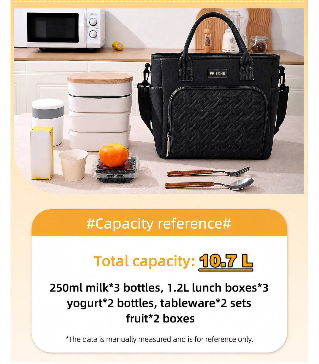 Rainbecom Geïsoleerde Lunchtas 10.7L - Koeltassen Zwart - Isolerende & Waterdichte 900D Polyester – Handvat Riem Lunch Bag - Verstelbare Schouderriem – Voor Werk, School, Reizen, Picknick - 30x13x27.5cm — cadeau in Cadeau-ideeën - foto 5