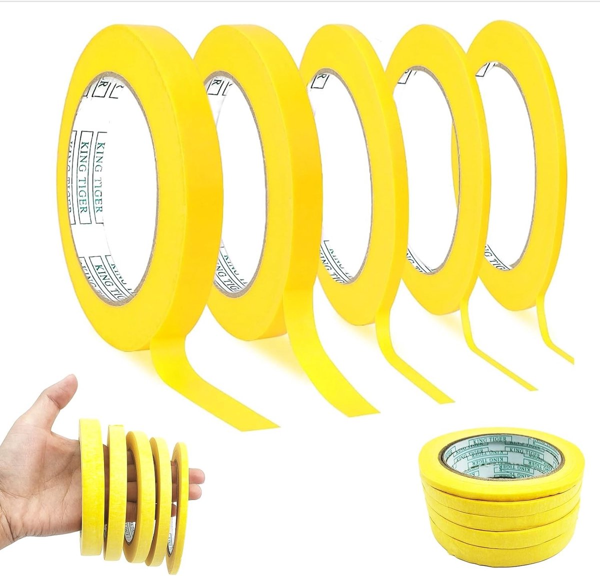 5 Roll Crepe Tape - Zelfklevende Maskingtape voor Schilderen, Plamuren en Modelbouw in 5 Maten