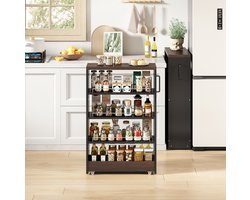 MODENUIT Opbergwagen – Smal Met 4 Verstelbare Legplanken – Keuken En Badkamer – MDF – Zwart Bruin – 55x20x85 Cm