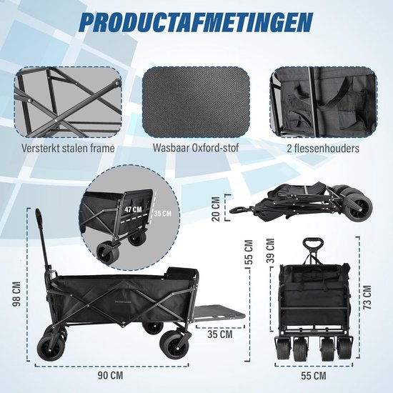 Bolderkar Opvouwbaar - Transportkar Wagen - Materiaal Vervoeren - Met Remmen - 200 kg - Zwart van Bolderkar Opvouwbaar — afbeelding 5
