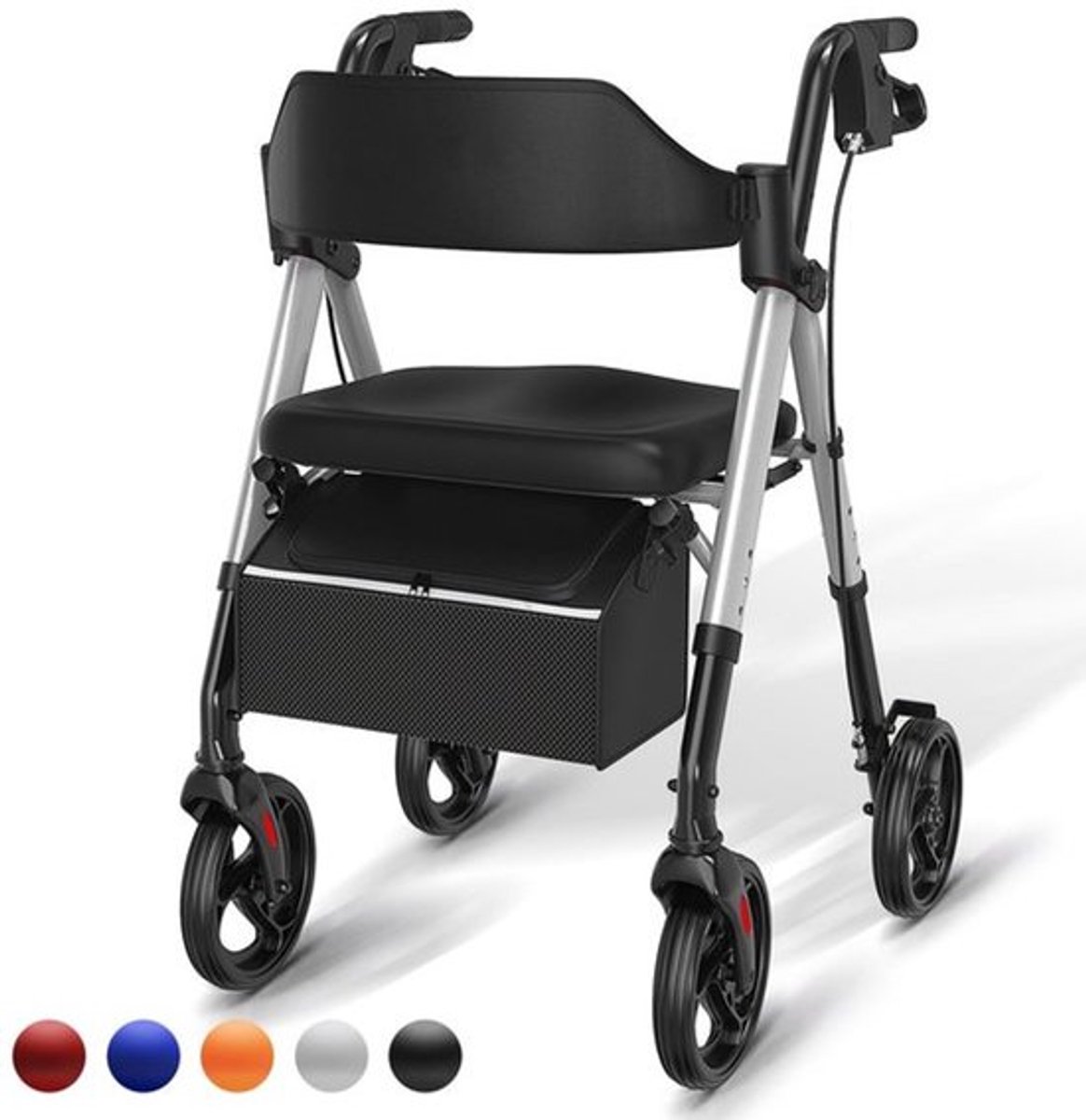 Rollator – Wandelwagen – Looprek – Mobiliteitshulpmiddel – Opvouwbare Rollator – Lichtgewicht Aluminium – Grote 20,32 cm Wielen – Ergonomisch Zitje & Verstelbare Handgrepen – Draagvermogen 136 kg