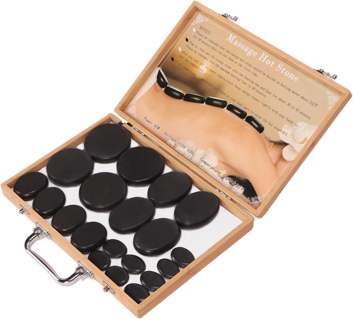 20 Stuks Verwarmbare Massagestenen Set voor Hot Stone Massage met Bamboe Doos en Snelle Verwarming