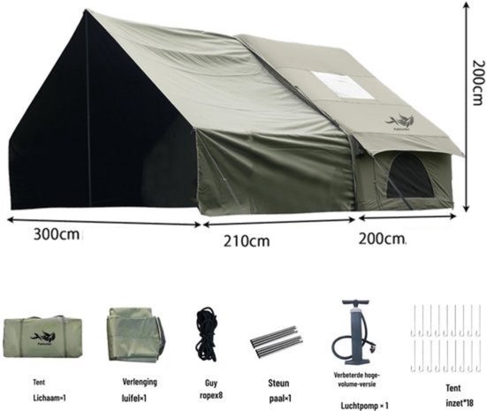 Damenzo - Opblaasbare tent - Tent - Kamperen - Kampeertent 5 - 8 personen - Camping - Vakantie - Afmeting 300x410x200cm - Khaki van Merkloos — afbeelding 5