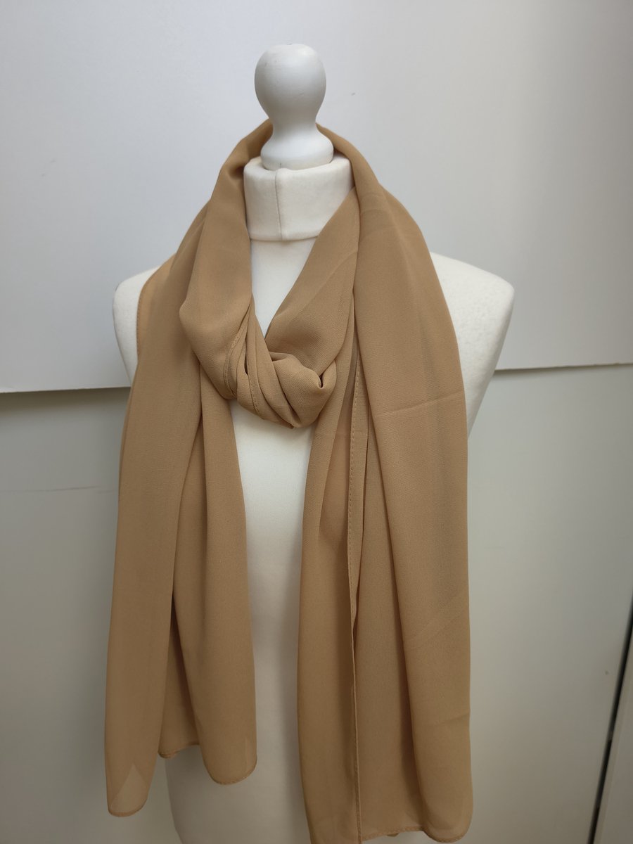 Lange dames chiffon sjaal Dominique-effen karamel bruin-omslagdoek-stola