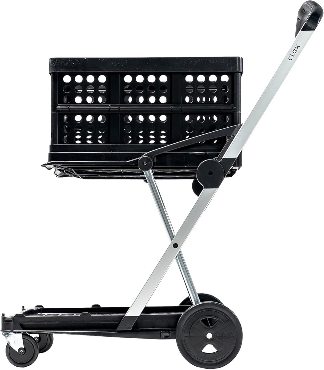 SnelShoppen - Persoonlijke en hygiënische boodschappenkar | Inklapbare duwgreepwagen | Trolley met inklapbare doos | Zwart voor winkelen, camping en t