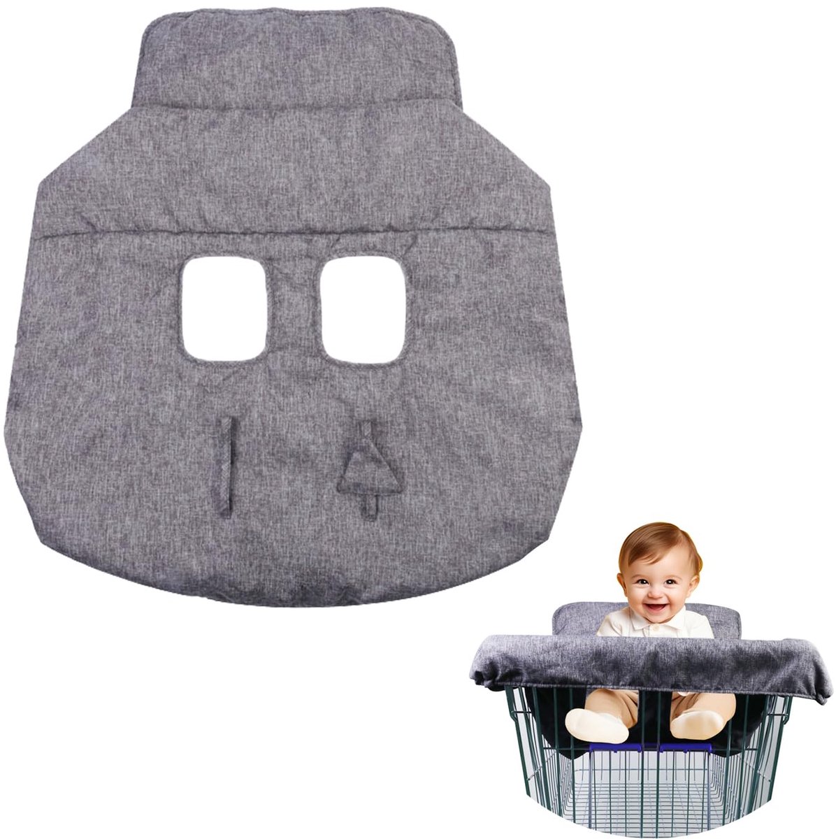 SnelShoppen - Winkelwagen hoes voor baby, katoenen kinderstoelhoes, opvouwbaar, machinewasbaar, met opbergzakje, grijs, voor peuter, jongen of meisje