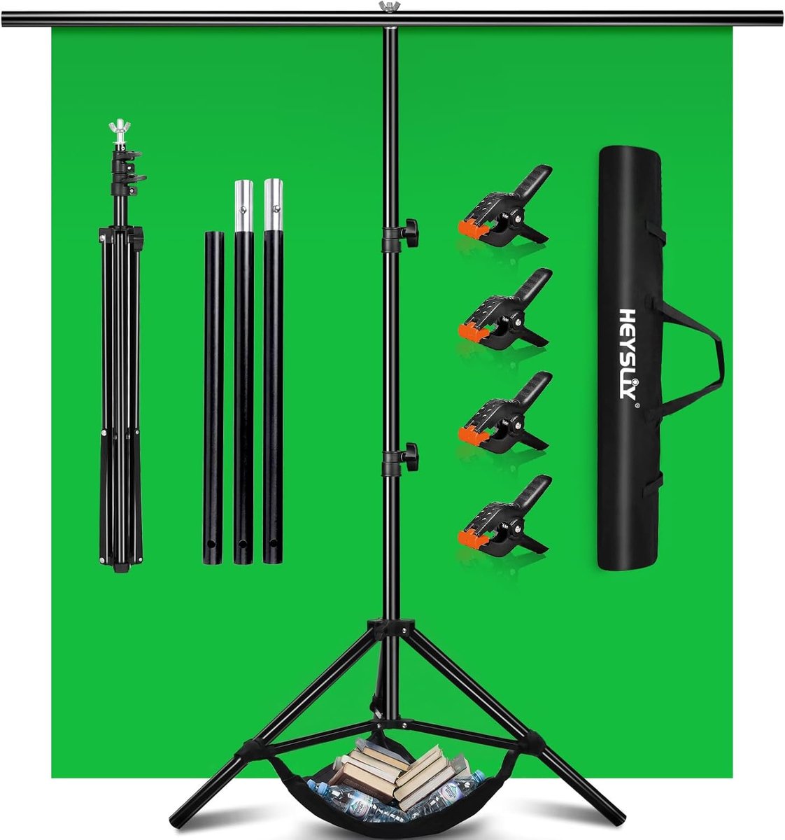 SnelShoppen - Groen Chroma Key Achtergrond met Standaard, 2x2 m en 1,5x2 m GreenScreen Fotografie Kit voor Gaming, Streaming, Fotostudio en Creatieve
