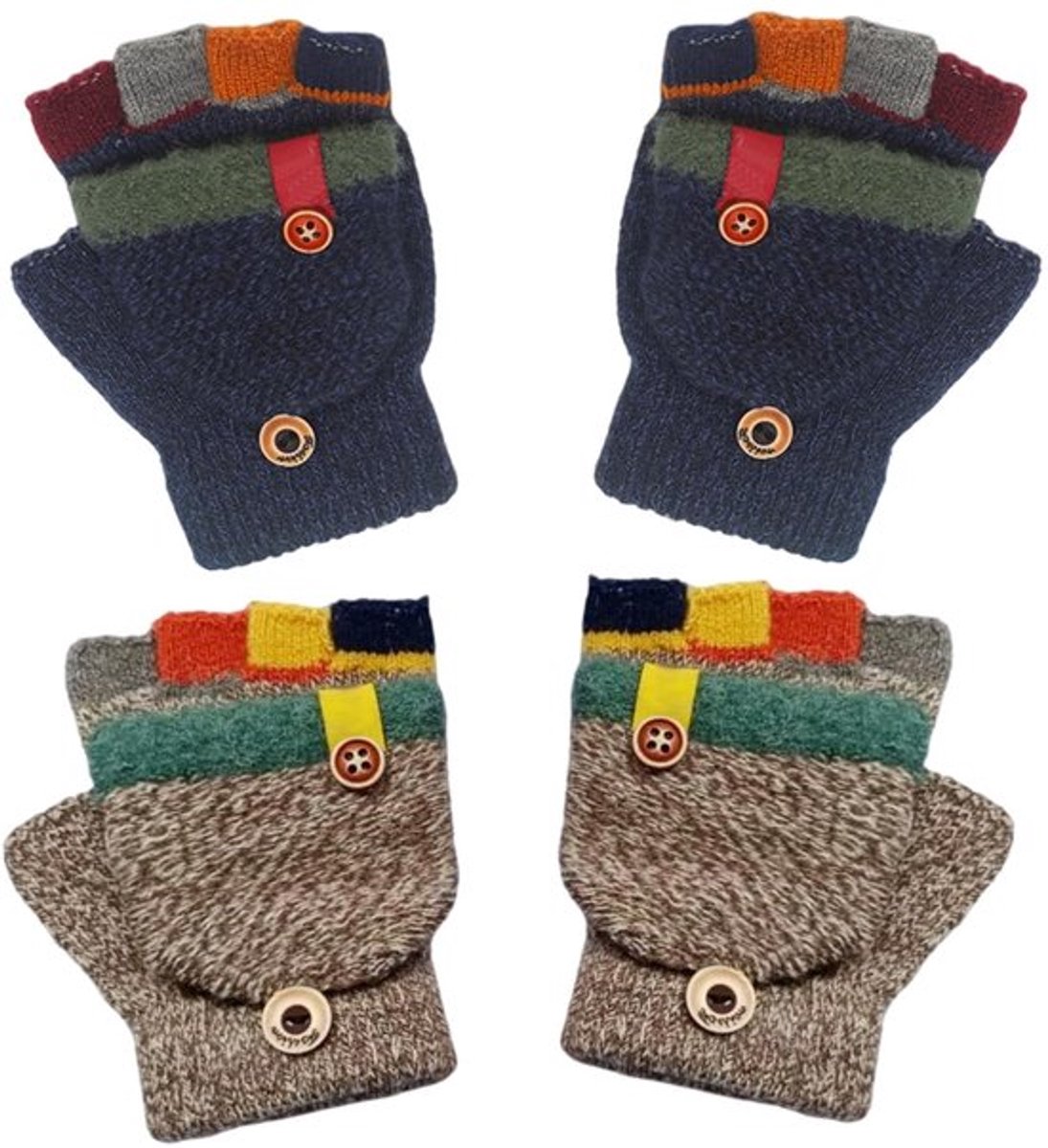 Handschoenen Kinderen - 2 Paar - Halve Vingerhandschoenen - Zachte/Comfortabele Handschoenen - Kleurblok - Warmte-isolerend - Vingerloze Handschoenen