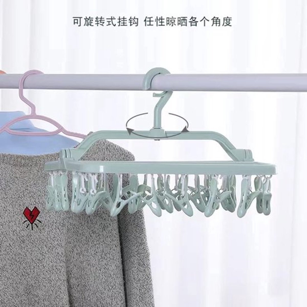 Hangende wasdroger - Wasknijpers - Duurzaam design - Blauw - Kledinghanger - Ideaal voor ondergoed en babykleding - Inklapbaar voor eenvo
