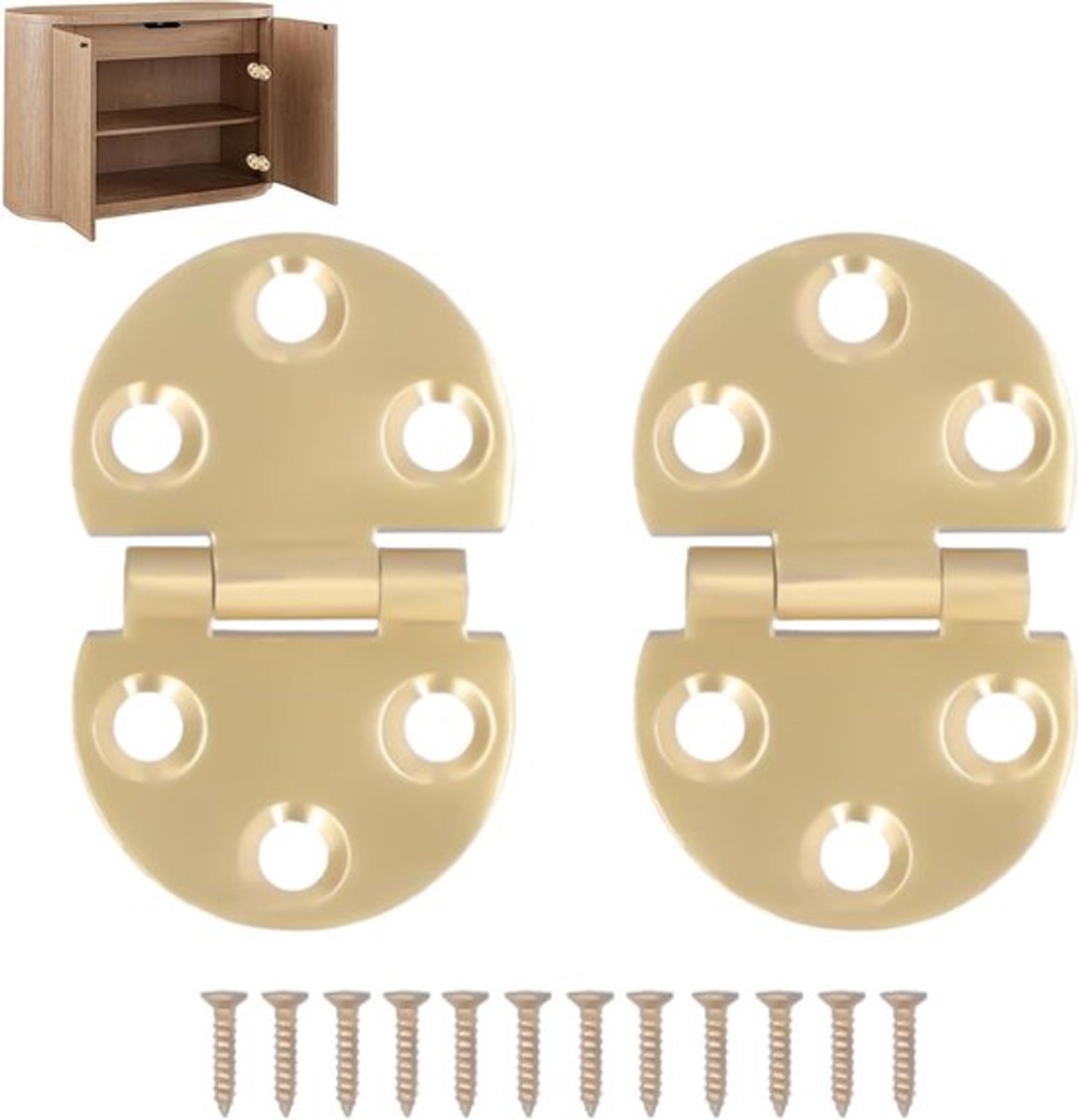 Ronde Rand Scharnier, 2 Stuks 180 Graden Koperen Mini Flap Scharnier Met Schroef - Tafel Opvouwen - Messing Look - 47x30mm