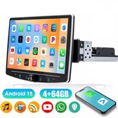 ESSGOO 1DIN Autoradio auto met 10,1 Inch 360° draaibaar scherm - autoradio geschikt voor CarPlay en Android auto - Android 15 4 + 64 GB - Bluetooth FM RDS - multimediaspeler