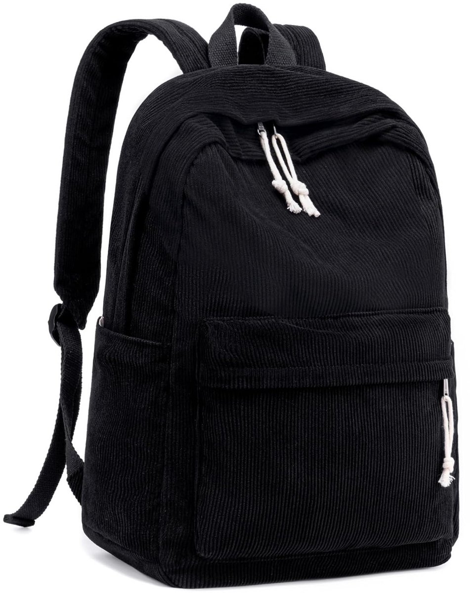 LISM-Ruime schooltas voor tienermeisjes, lichtgewicht laptoptas van touwgeweven materiaal, geschikt voor casual reizen voor meisjes en vrouwen (zwart).