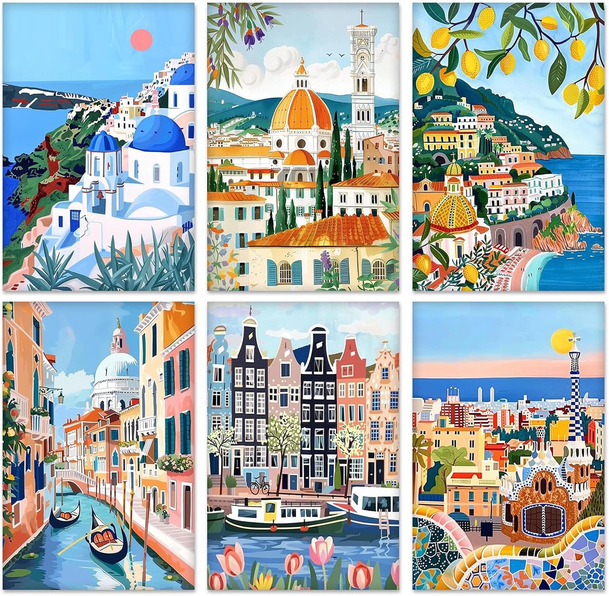 Thijox - Set van 6 Schilderen op Nummers voor Volwassenen en Kinderen - Acryl-Olieverfschilderij op Gespannen Canvas - Perfect voor Sip & Paint Feeste