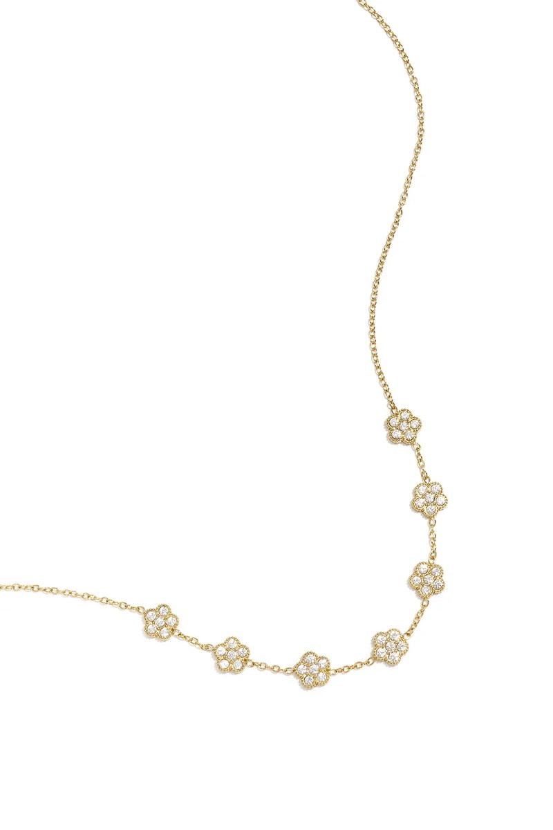 Elegante Ketting Met Zirkonia Belegde Bloemen Goudkleur