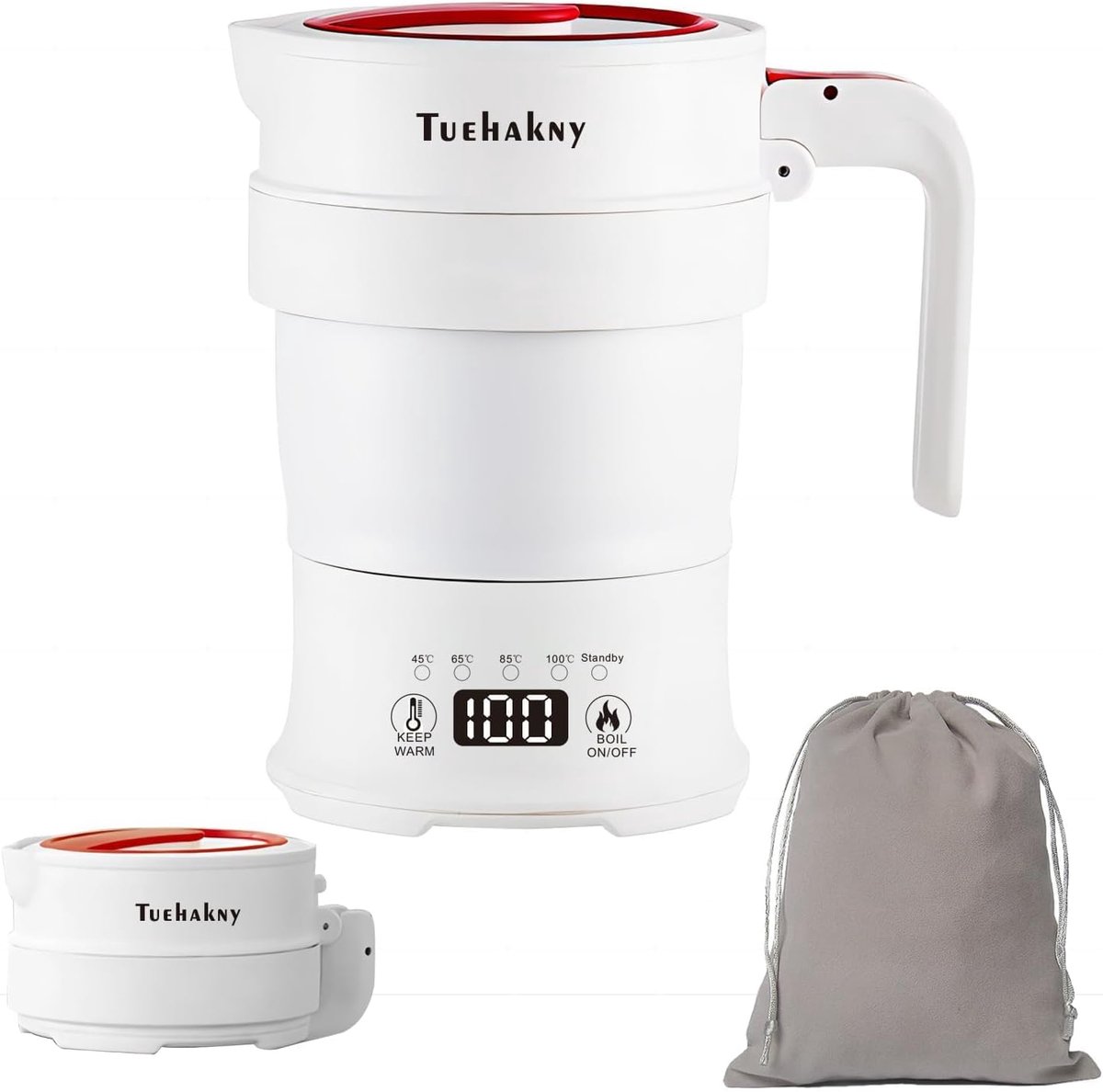 SnelShoppen - Opvouwbare elektrische waterkoker 0,7 l met temperatuurregeling en real-time temperatuurdisplay, draagbare campingkoker 1000 W voor outd