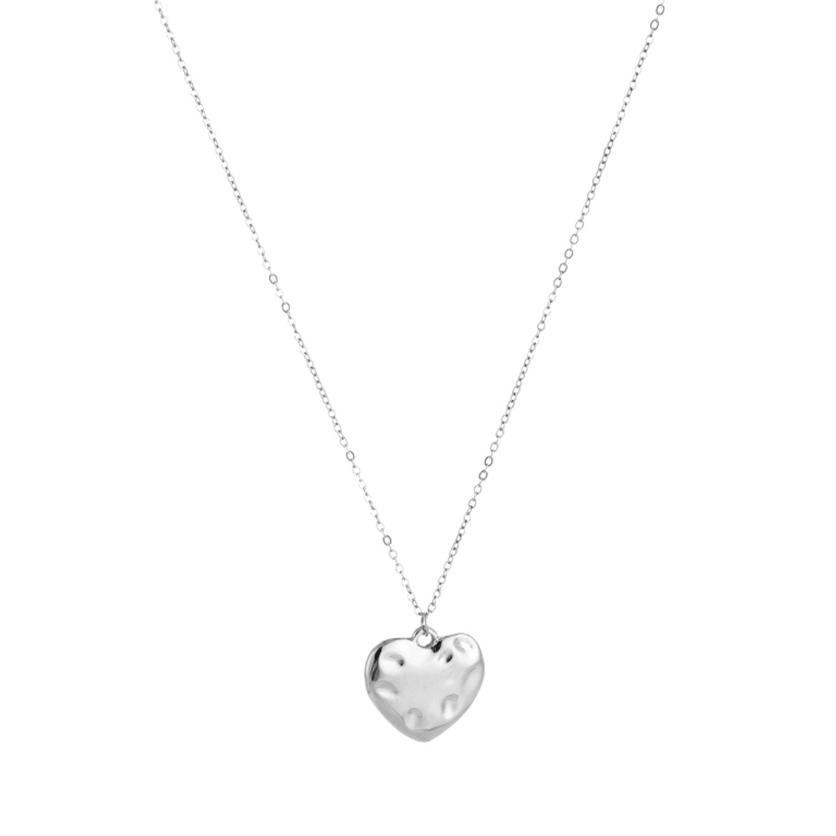 Modieuze Roestvrij Stalen Ketting - Extra Lange Ketting met Bewerkt Hartje - Stainless Steel Sieraad - Zilver
