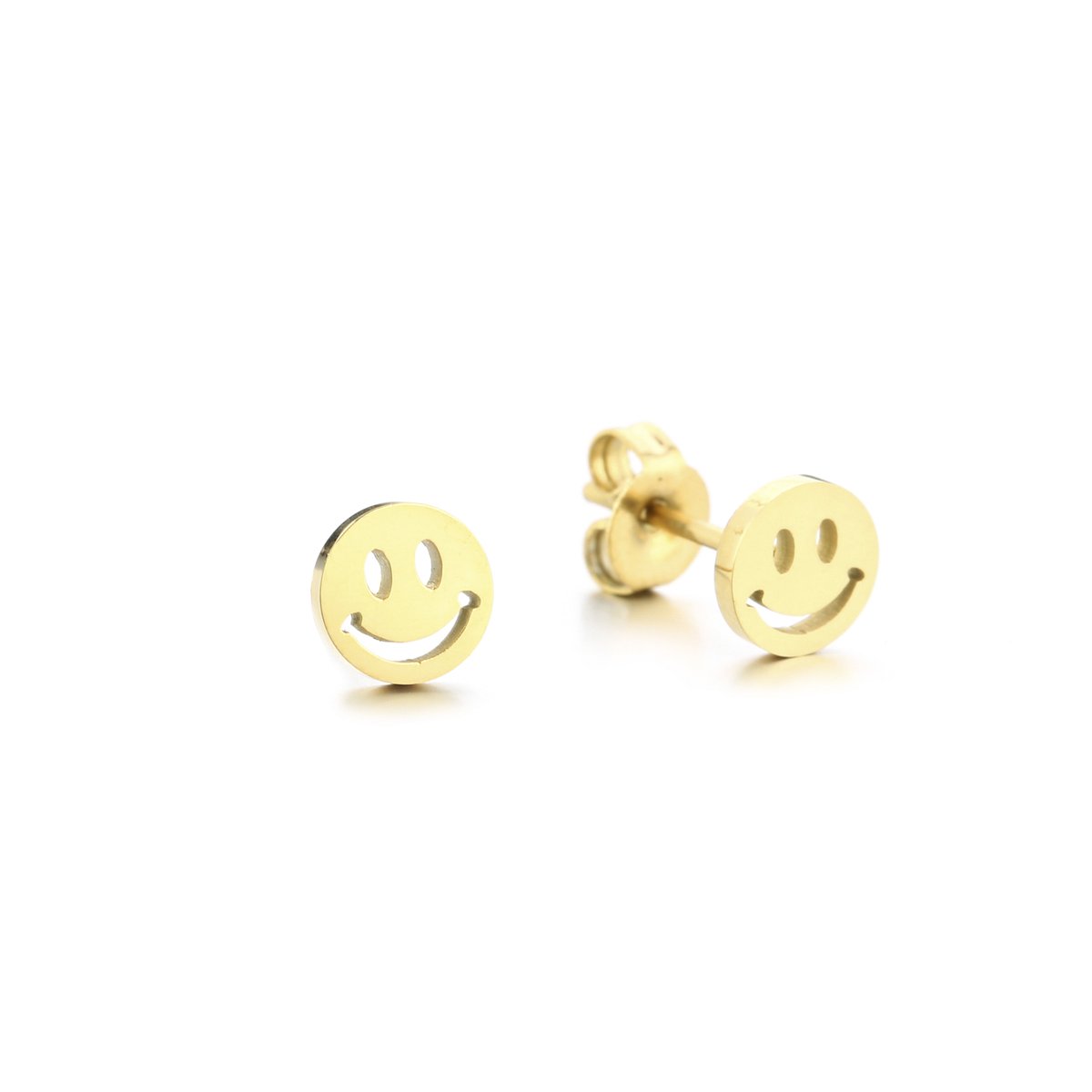 Stainless Steel Cutout Smiley Face Stud Earrings – Luxe Uitgesneden Smiley Oorstekers – RVS - Goud