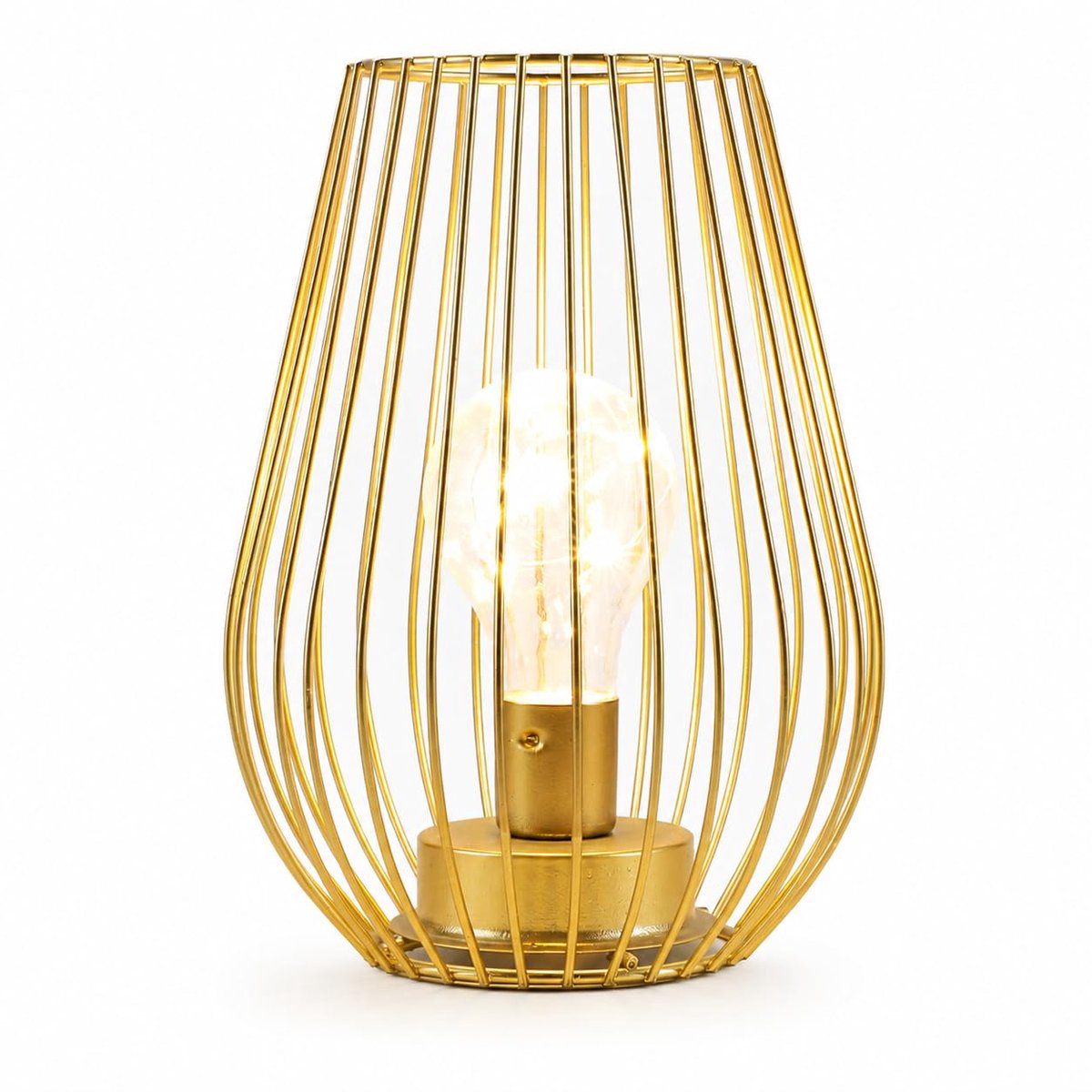 SnelShoppen - TRIROCKS Metaal Tafel Lamp op Batterij 21 cm Hoog Kooi Vorm Draadloze Lantaarns met Warme Feeënverlichting Gloeilamp voor Bedside Patio