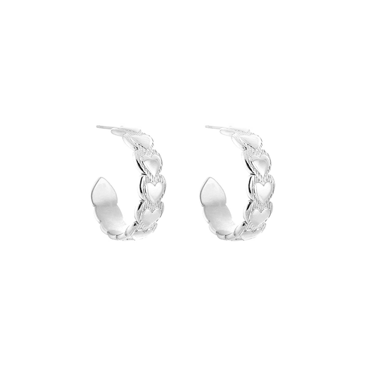 Stainless Steel Textured Interlocking Heart Open Hoops – Luxe Schakel Hartjes Oorringen – RVS - Zilver