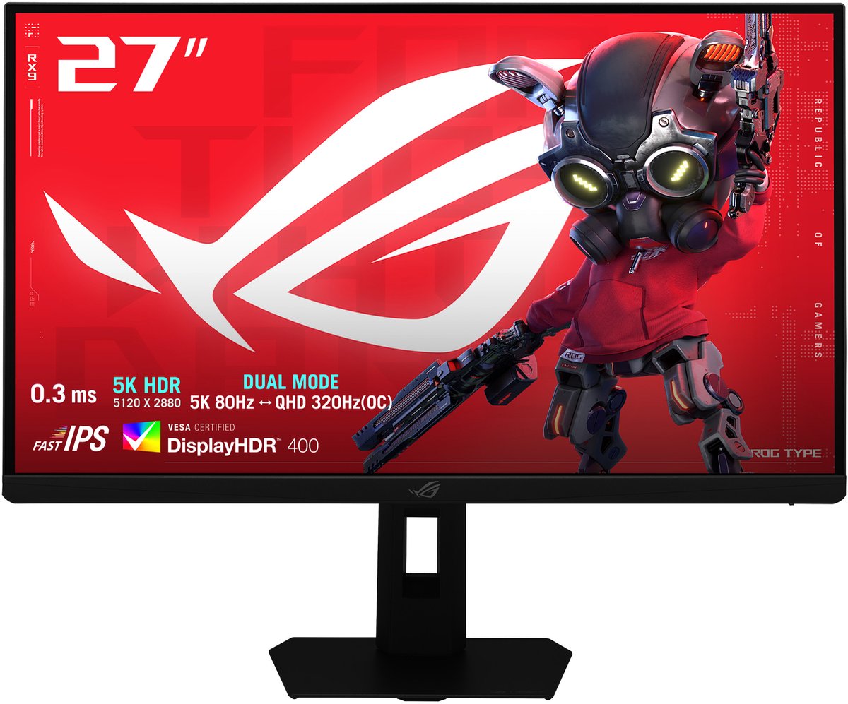 ASUS ROG Strix XG27JCEG - 5K Fast IPS Gaming Monitor - USB-C 15W - 80Hz 5K of 320Hz QHD Dual Mode - 0.3ms - 27 inch