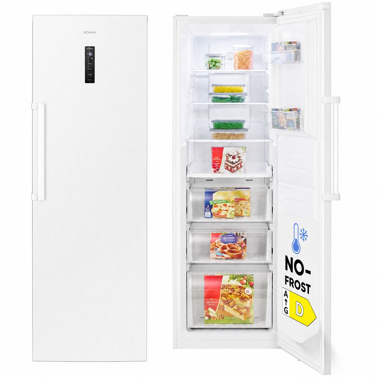 Bomann GS 7371 – Vrijstaande Vriezer – No Frost - 274 liter – Wit – Energieklasse D