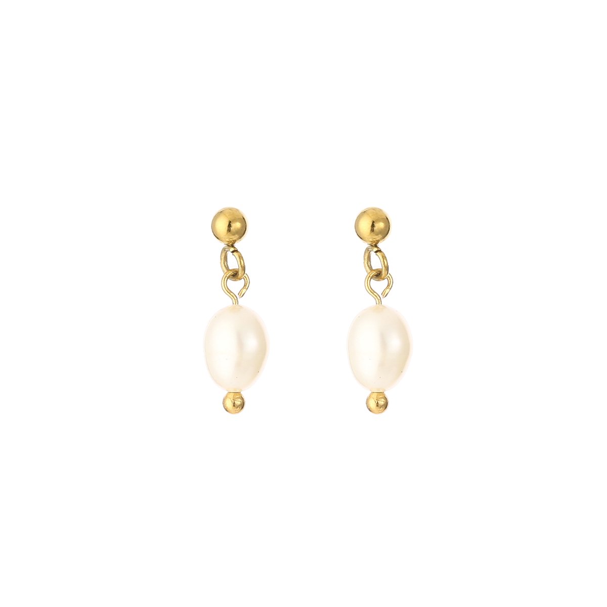 Stainless Steel Mini Pearl Drop Studs – Luxe Parel Oorstekers – RVS - Goud