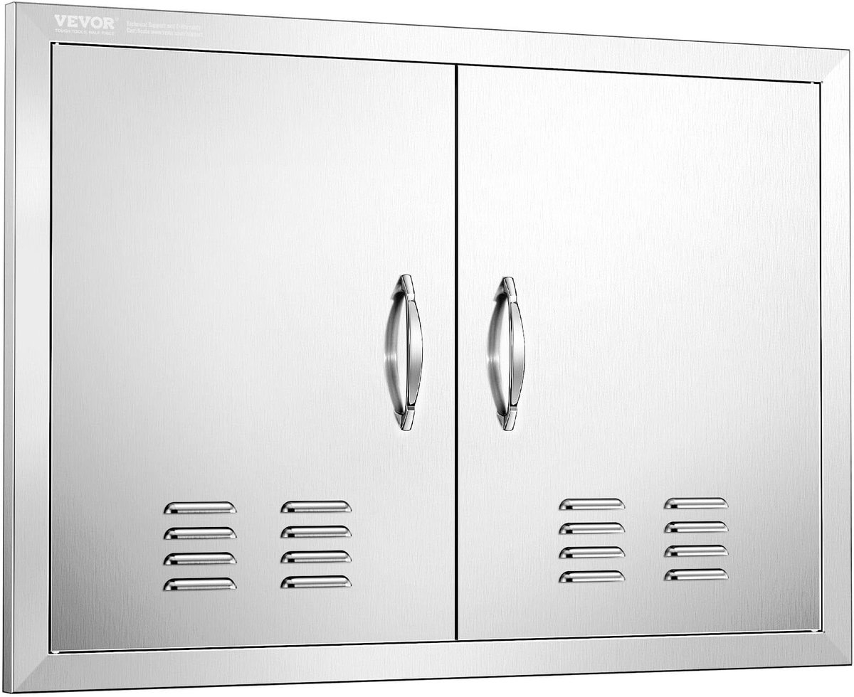 SnelShoppen - BBQ-toegangsdeur 762x533 mm, Roestvrijstalen Buitenkeukendeur met Handgrepen en Ventilatieopeningen voor Barbecue-eiland en Grillstation