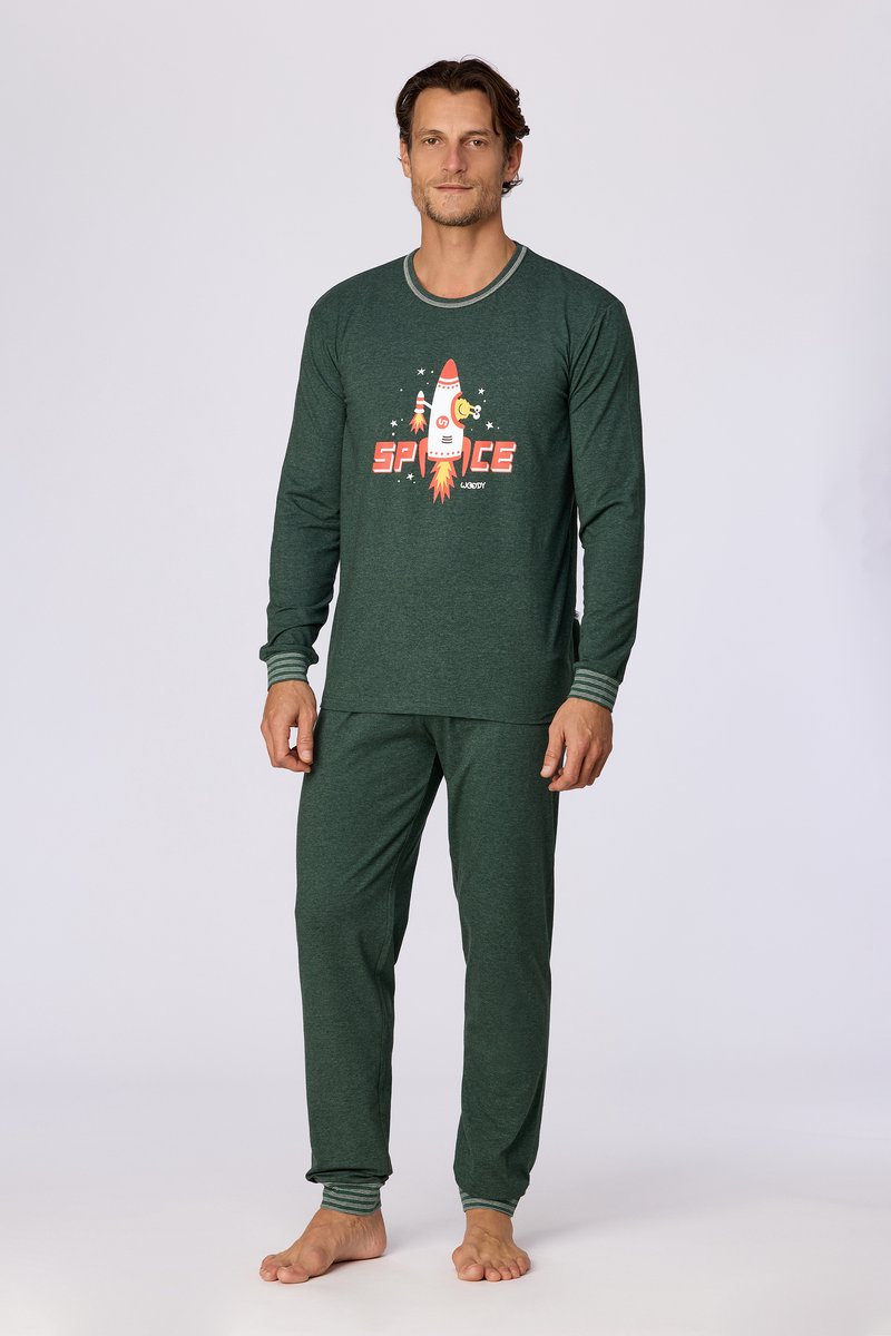 Woody pyjama jongens/heren - donkergroen - 'Space' - 262-10-PLE-Z/789 - maat L