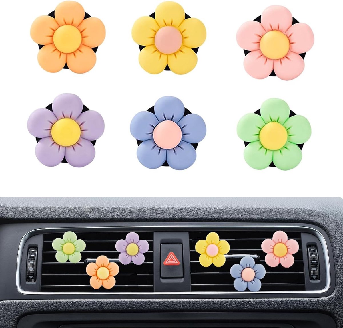 Set van 6 Bloemvormige Auto Luchtverfrissers - Aromatherapie Diffuser voor Auto - Geuraccessoires voor Vrouwen en Meisjes