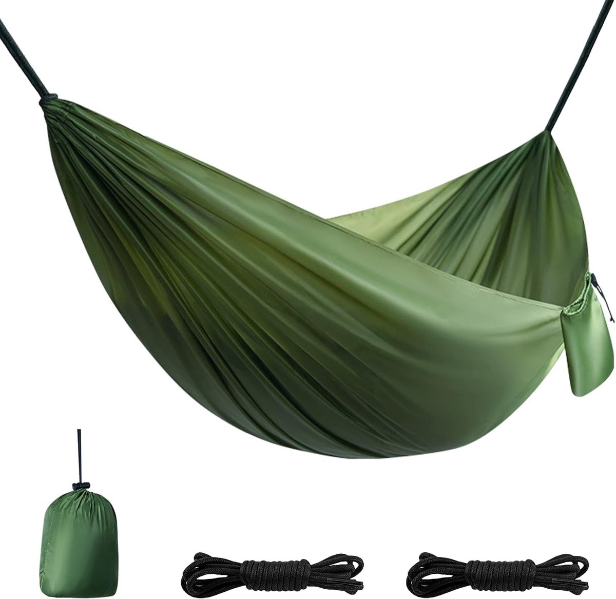 Ultralichte Hangmat voor Buiten 210 x 140 cm, 250 kg Draagvermogen, Ideaal voor Kamperen, Strand en Wandelen met Bevestigingsbanden en Opbergzak