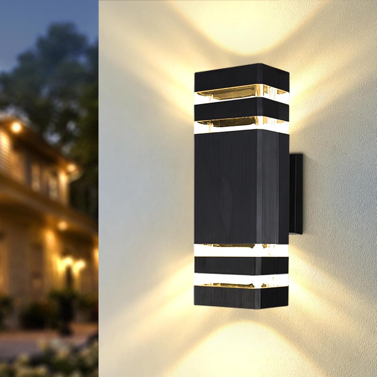 SnelShoppen - Moderne Buiten Wandlampen IP65, Vierkante LED Wandlampen voor Tuin, Deur, Patio, GU10, Zwart, Warm Wit Licht, Perfect voor Buitenverlich