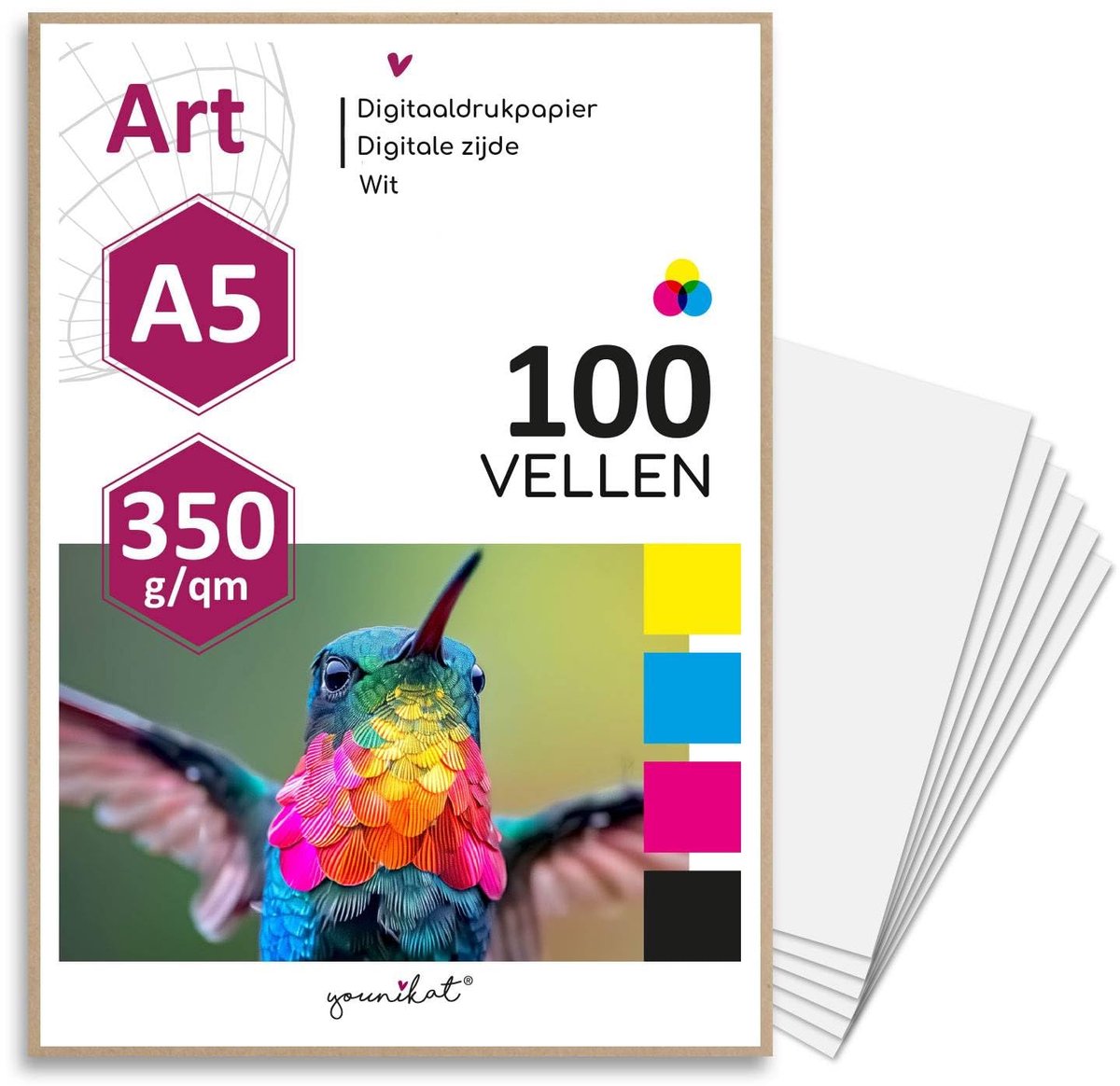 SnelShoppen - 100 Vellen Premium Digitaal Printpapier A5 350 g/m² - Hoogwaardig, Wit, Geschikt voor Foto's, Kunst, en Professionele Afdrukken