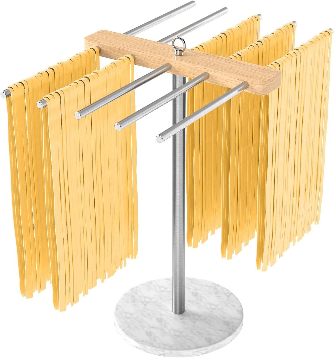 SnelShoppen - Pasta Droogrek voor Versgemaakte Spaghetti, Tagliatelle en Fettuccine - 304 RVS, Afneembare Standaard met Handvat, Marmer Basis - Ideaal