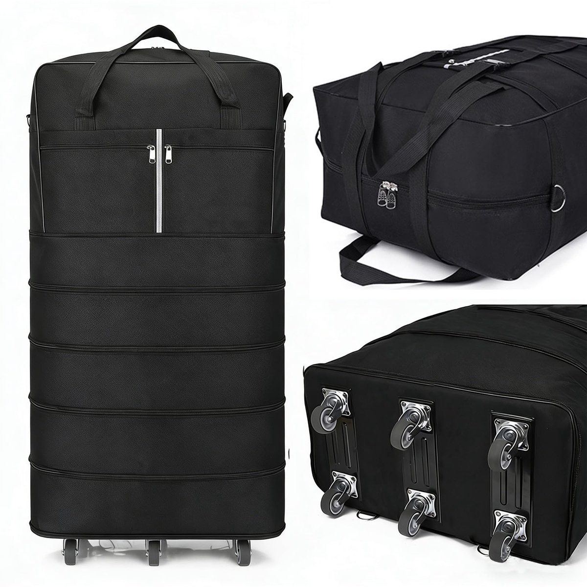 SnelShoppen - Opvouwbare reistas met wielen 110 cm, Groot Opvouwbare Handbagage Tas met Schouderband, Waterdichte Uitbreidbare Reistas met Handgreep v